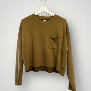 Aerie Oversized Cropped Sweatshirt Olive Green size Large